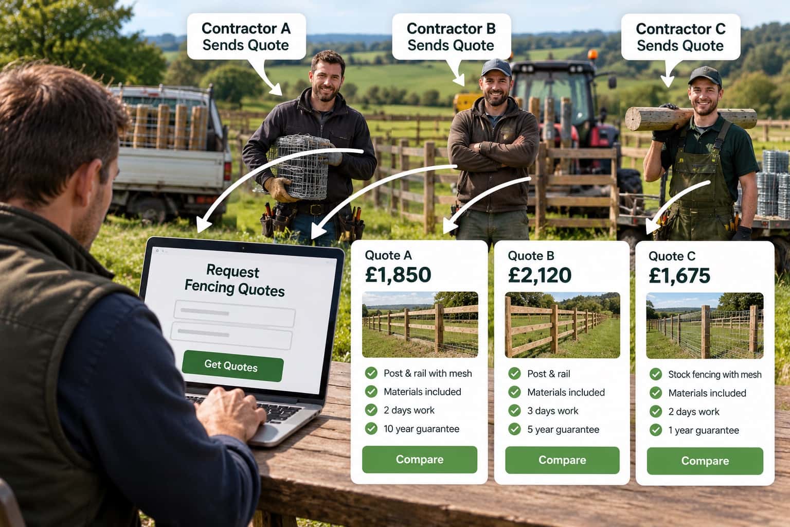 How to get fencing quotes: post and rail, closeboard and panel prices from one description